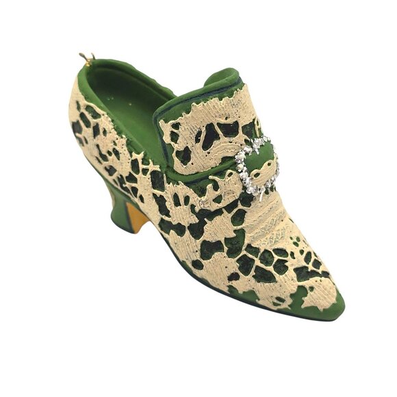 Vintage MMA Green Lace Victorian Shoe Ornament Rhinestone Buckle Philippines - Picture 1 of 8